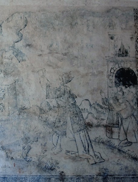 San Juan Bautista, vestibule, N wall central fresco (1st processional) - San Juan Teitipac, Oaxaca