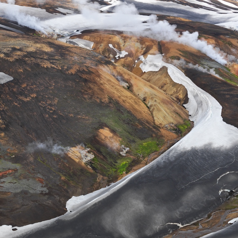 Rhyolite, ash and steam - Iceland Highland Aerials