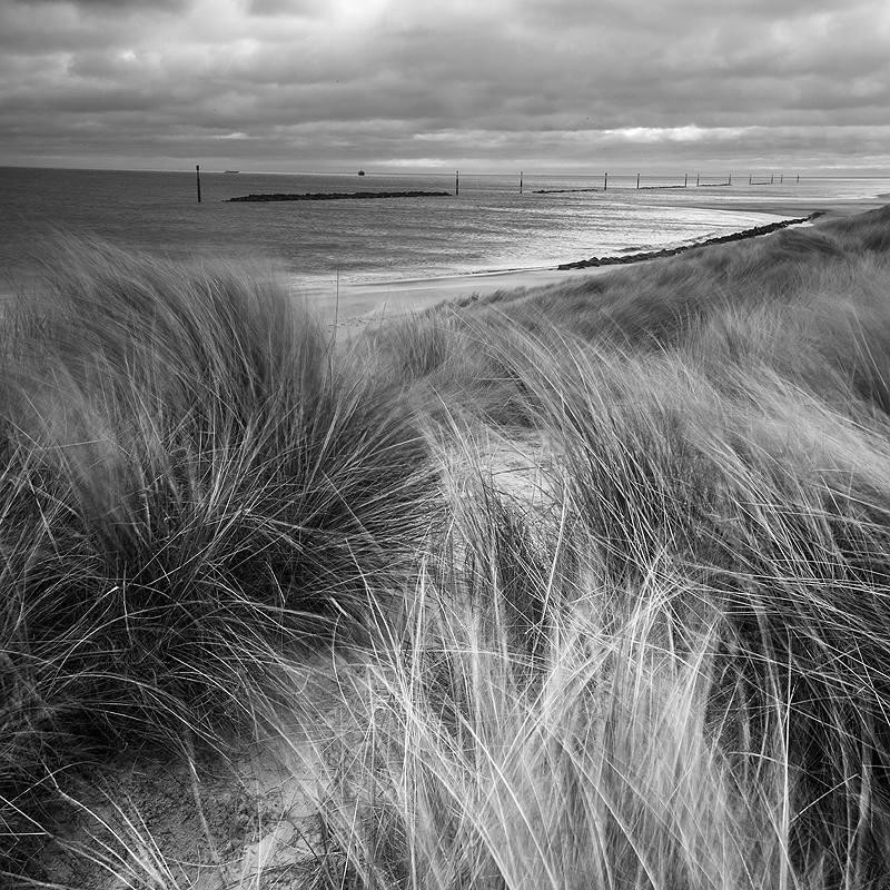 Black and white Norfolk Coast landscape photography of Sea Palling