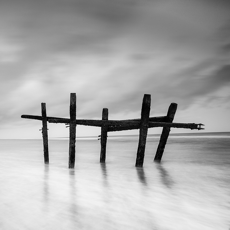 Black and white Norfolk Coast landscape photography of Happisburgh Beach