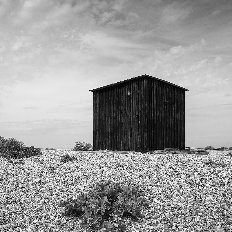 Black and white photography of Dungeness beach on the Kent coast