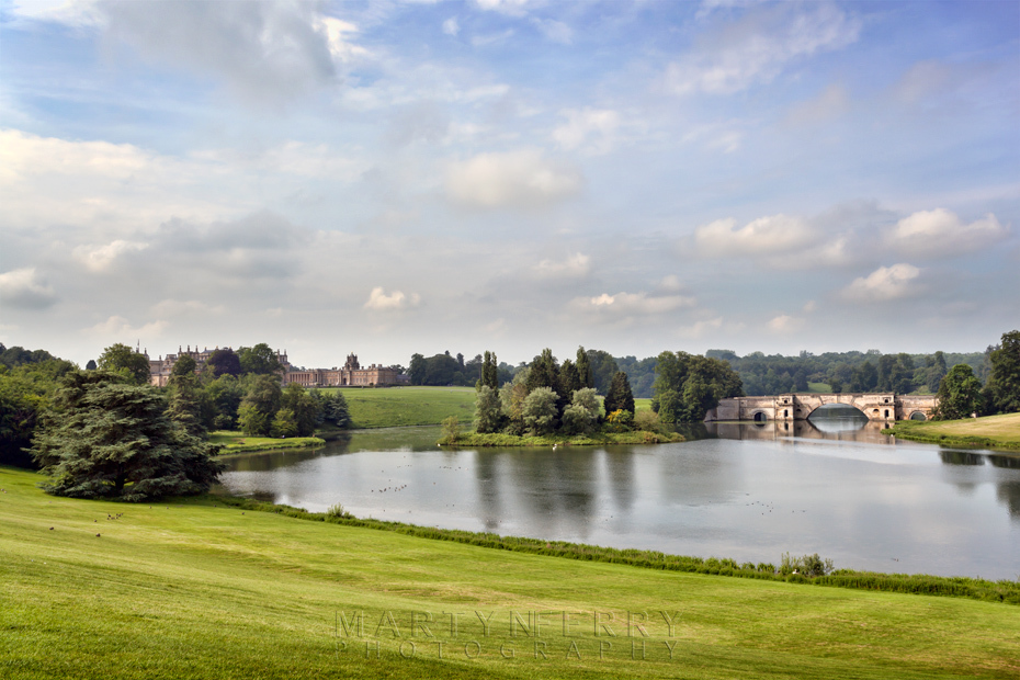 Beautiful view over Blenheim park towards the palace and the Grand Bridge