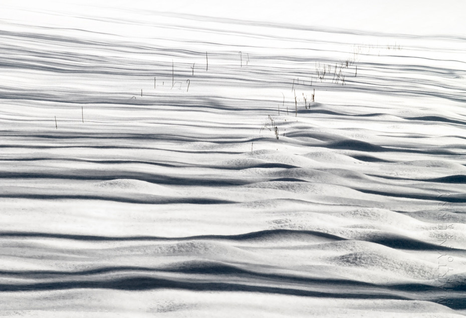 Striking winter image of shadows cast over the snow covered ground