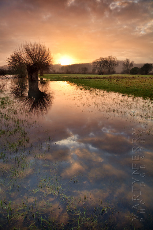 Striking photograph of a Cotswold sunrise over the River Windrush