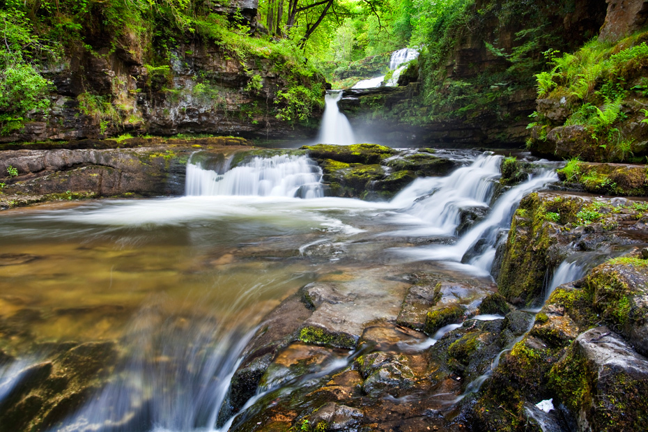 Beautiful woodland cascade in the Brecon Beacons in South Wales