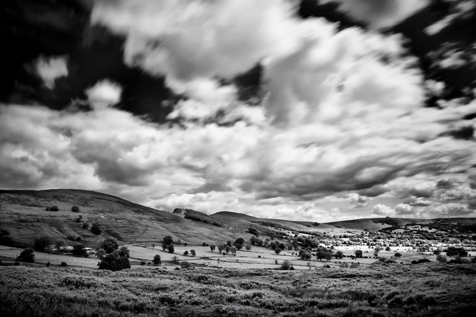 Black and white photo of Hope Valley under clouds