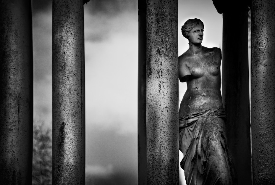 Beautiful black and white image of a female statue