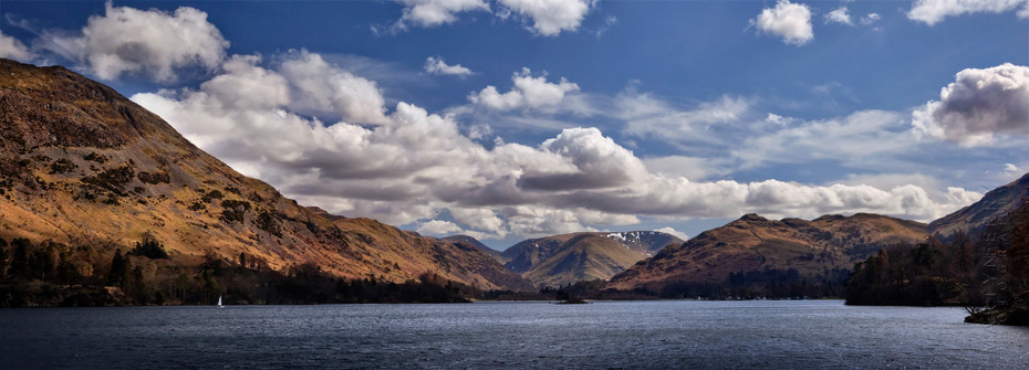 Ullswater under clouds and a blue sky