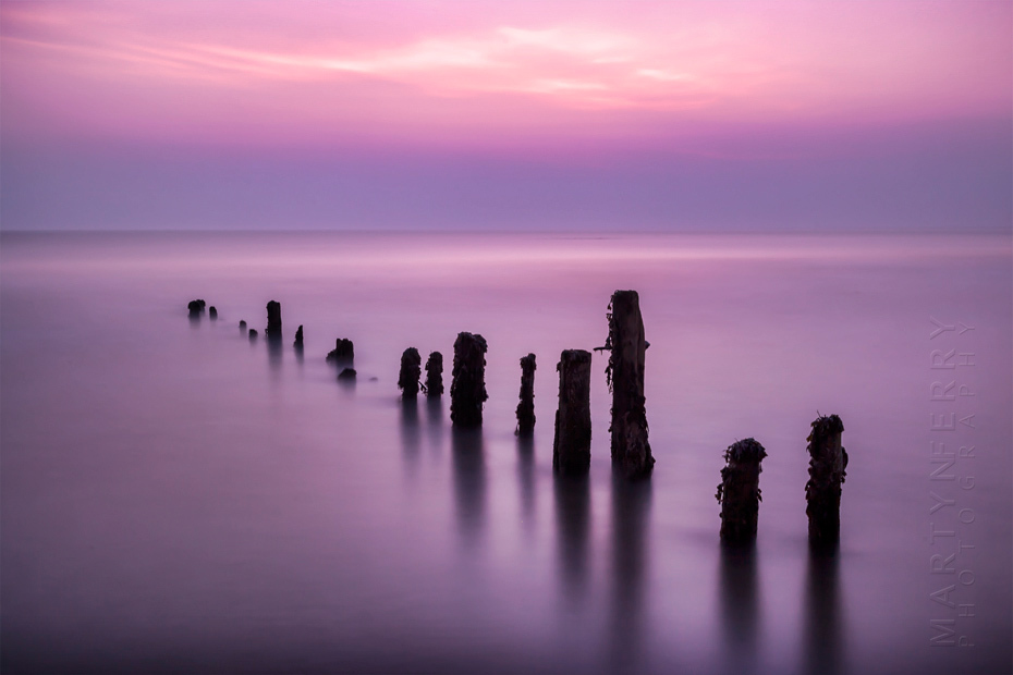 Sandsend groynes under a beautiful pink sunrise