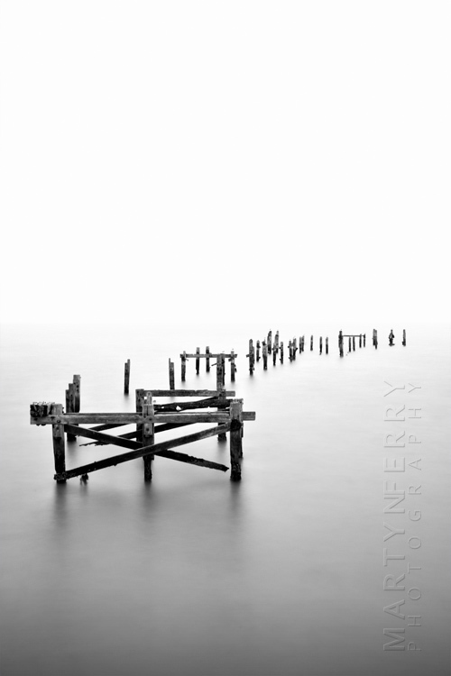 Swanage old wooden pier in black and white