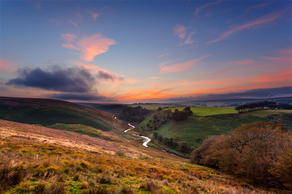 Colourful sunset clouds over the Barle Valley