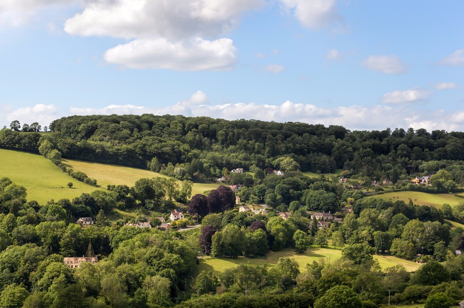 The village of Cranham and surrounding Cotswold landscape