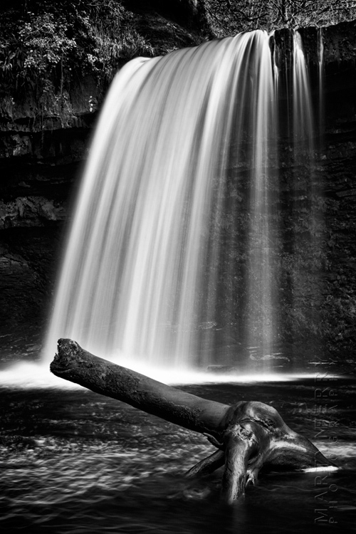 Striking image of Lady Falls in black and white