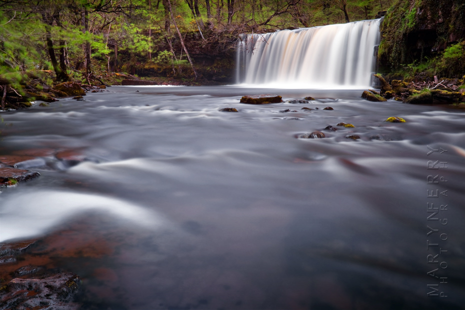 Spring image of Upper Gushing Falls in Wales