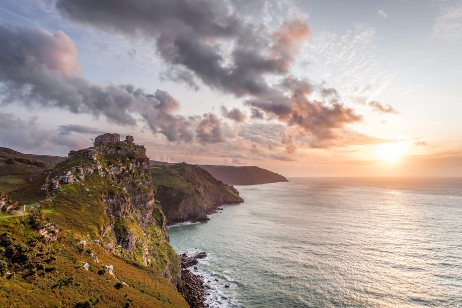 Valley of Rocks at sunset at Lynton in Exmoor National Park