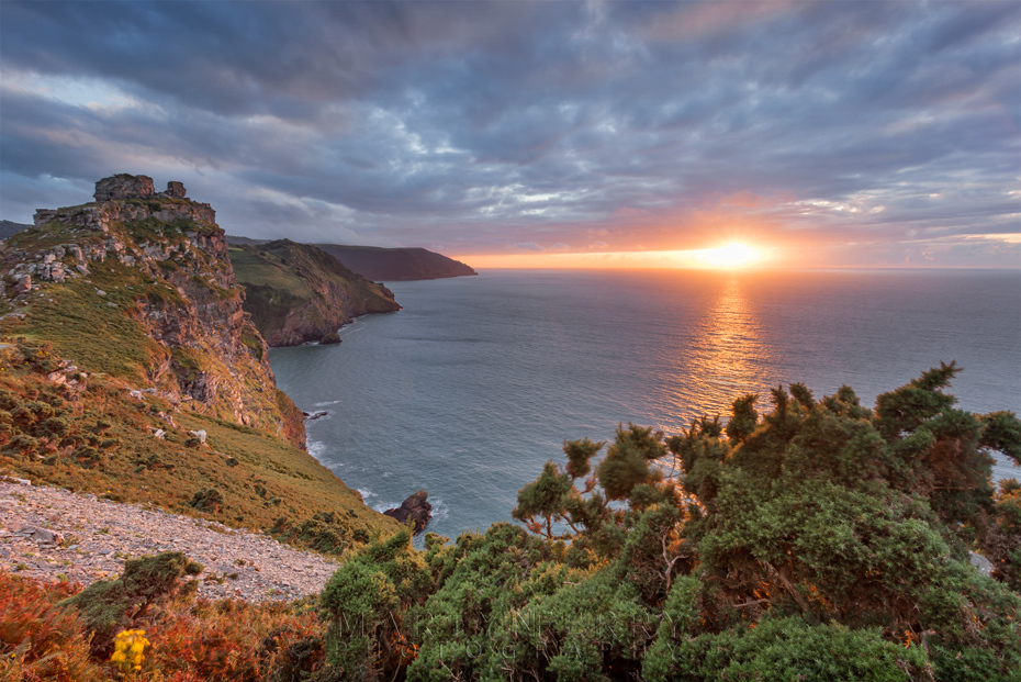Beautiful sunset at the Valley of Rocks in Exmoor