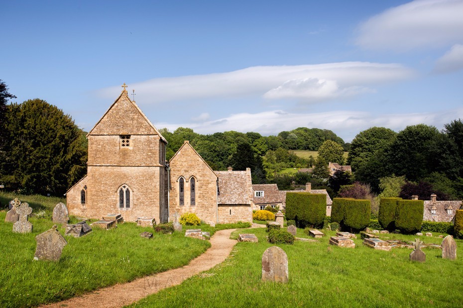 St. Peter's Church in the afternoon sun st Duntisbourne Abbots