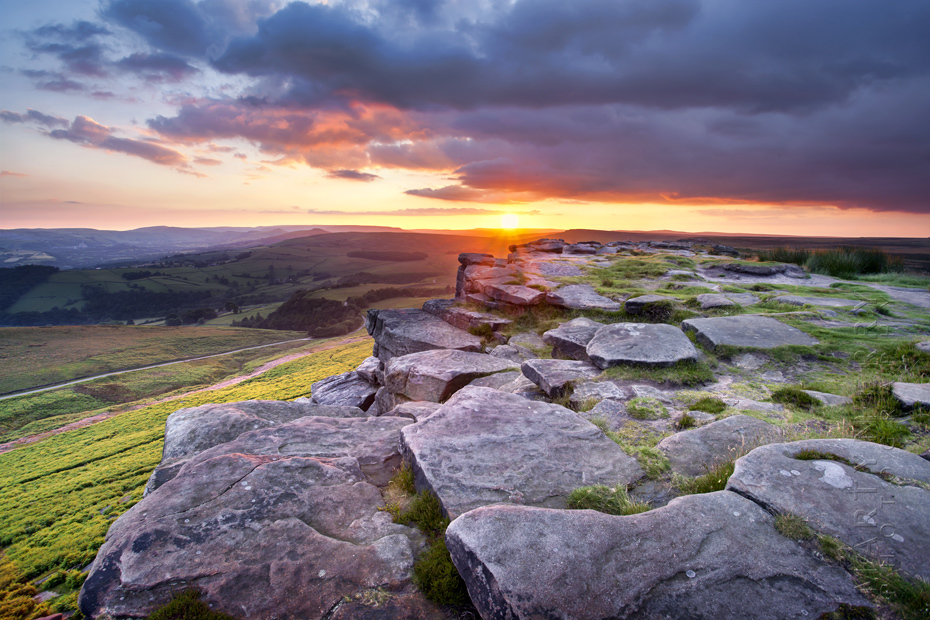 Beautiful sunset photograph from Stanage Edge