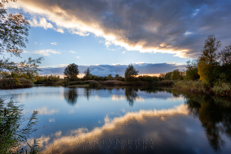 Ouse Fen Nature Reserve sunset reflection