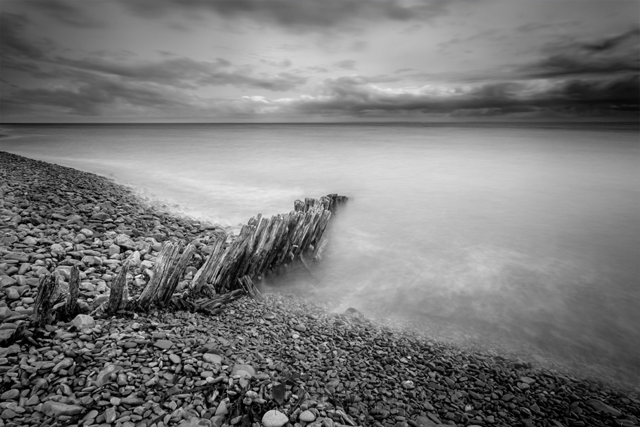 Beach Groynes in black & white at Porlock Weir