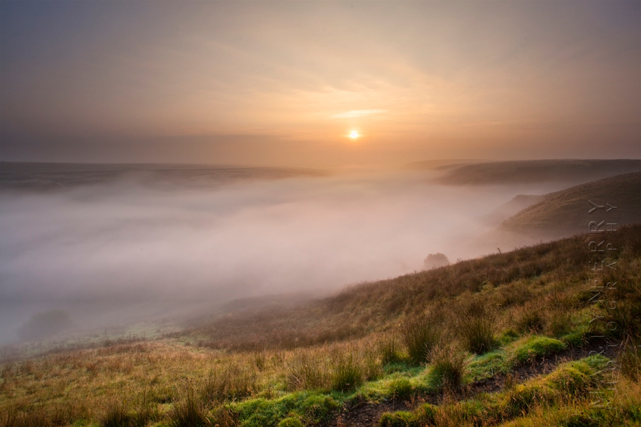 Sunrise mist over the beautiful Exe Valley