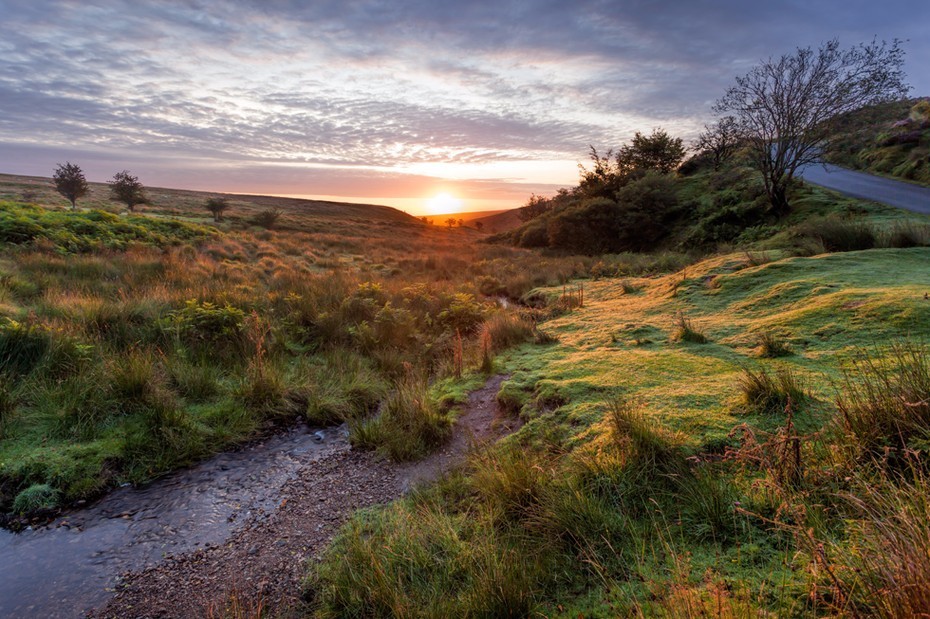 Rising sun over Exmoor National Park