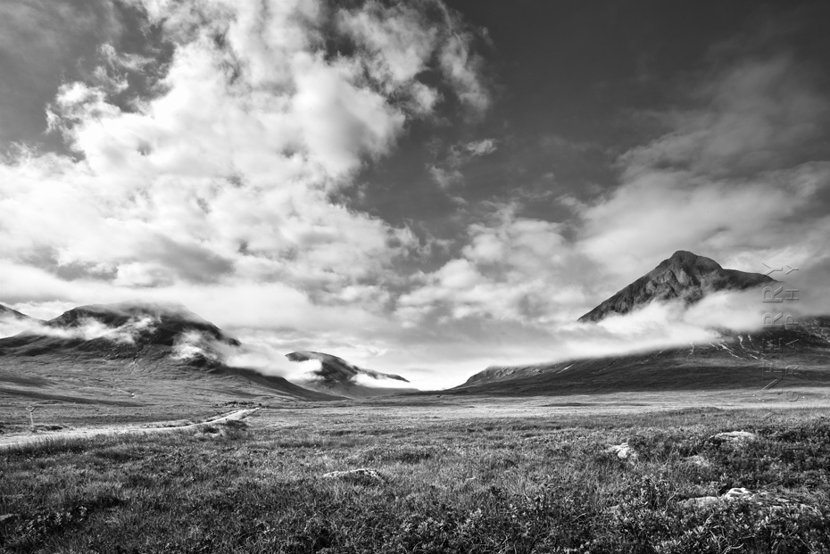Beautiful view into Etive Mor in black and white