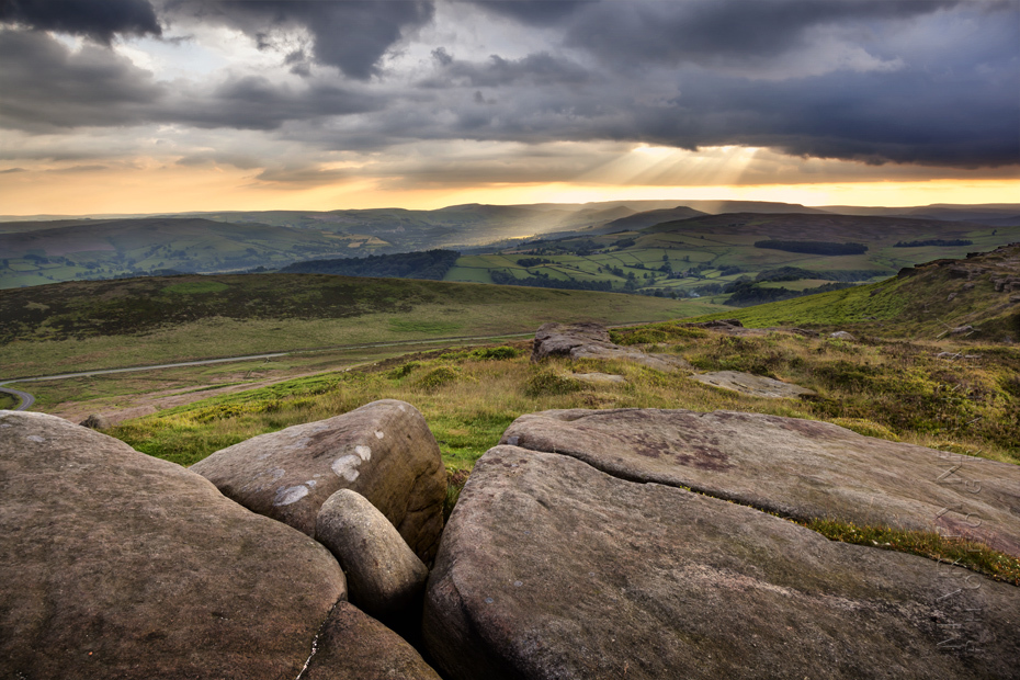 Photograph of Stanage Edge rocks at sunset