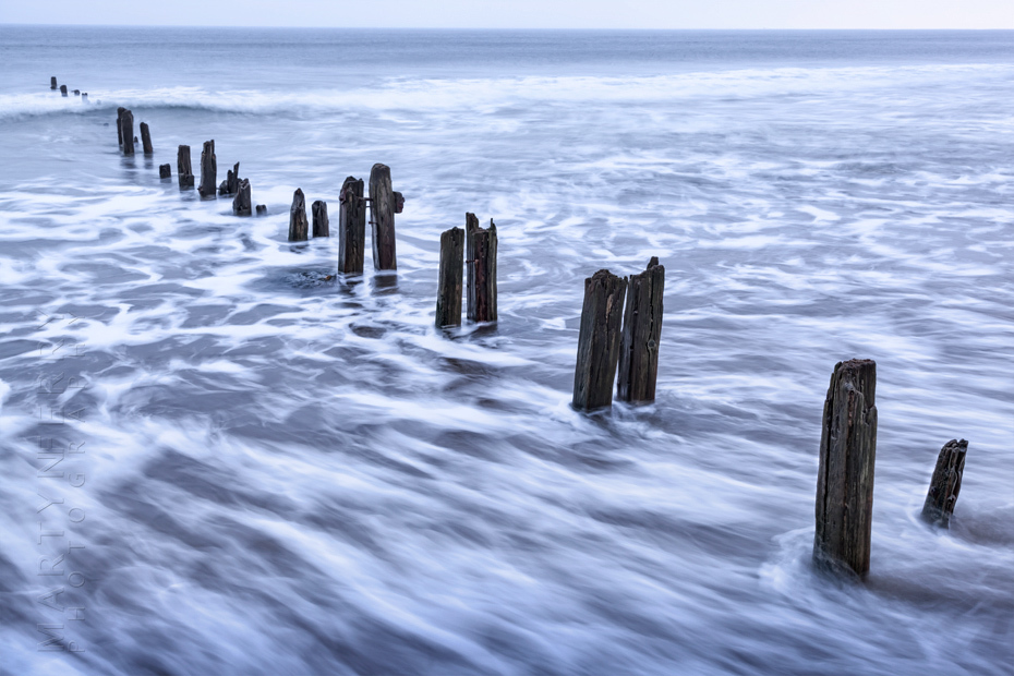 Fast moving tide at Sandsend near Whitby North Yorkshire