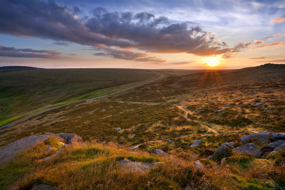 Sunrise and clouds at Higger Tor in the Peak District