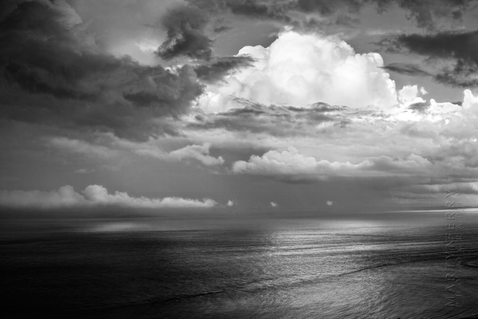 Beautiful black and white image of ocean clouds