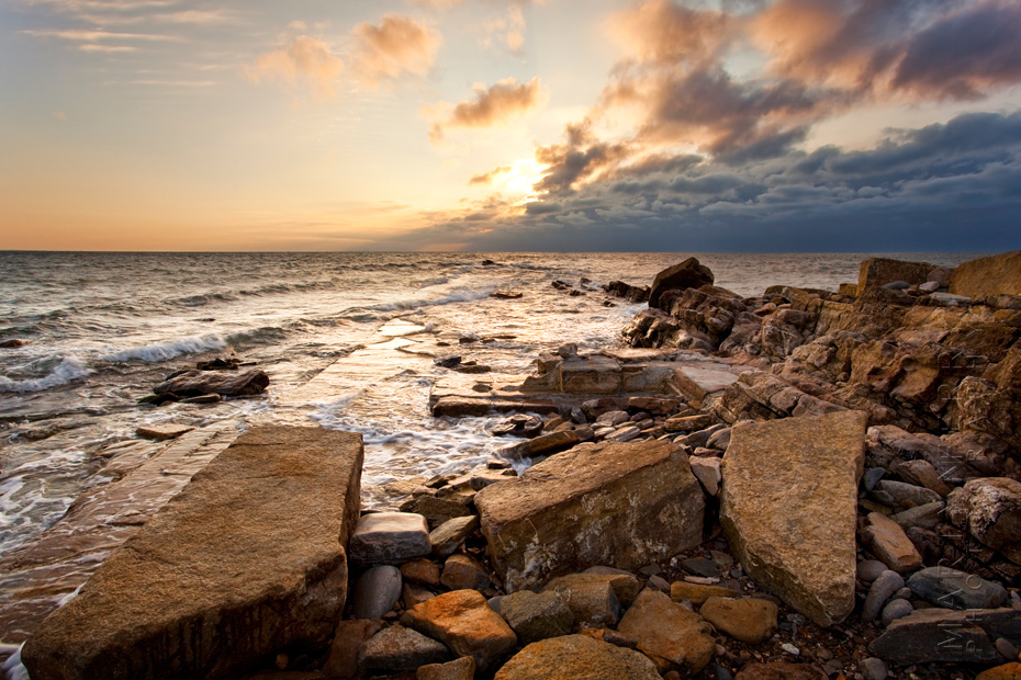 Spectacular warm sunlight on the Dorset coast