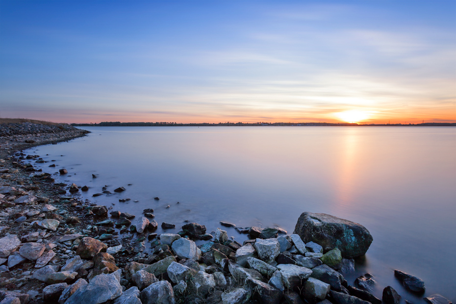 Sunbeam reflects over Grafham Water reservoir