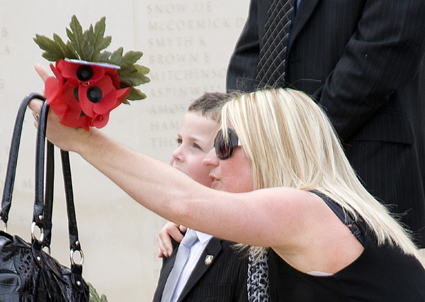 Mother and child discover name - National Memorial Arboretum, Staffordshire, England