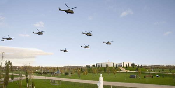 Puma helicopters en route to new base in Oxfordshire - National Memorial Arboretum, Staffordshire, England