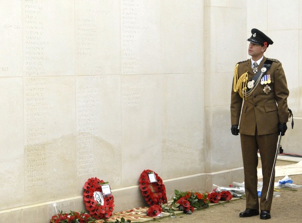 Prince Edward Earl of Wessex views the names on the Armed Forces Memor - National Memorial Arboretum, Staffordshire, England