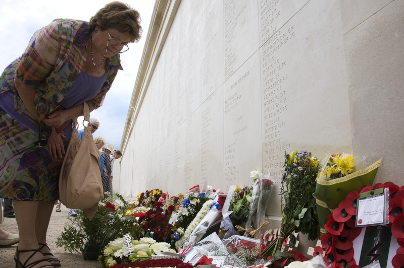 Viewing floral tributes - National Memorial Arboretum, Staffordshire, England