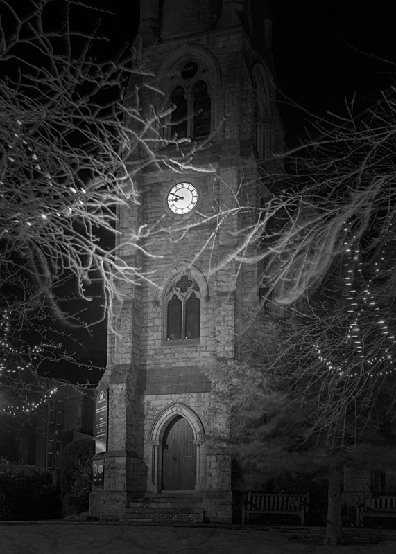 Clock Face on Christchurch Ilkley - Otley and Ilkley at Night
