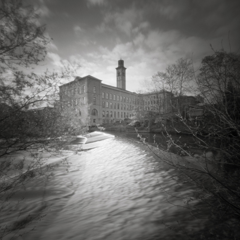 Salts Mill, Pinhole Capture (square format) - Salts Mill and Leeds-Liverpool Canal