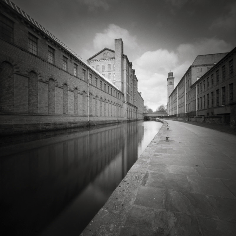 Salts Mill Canal Side #1 Bridge, Pinhole (square format) - Salts Mill and Leeds-Liverpool Canal