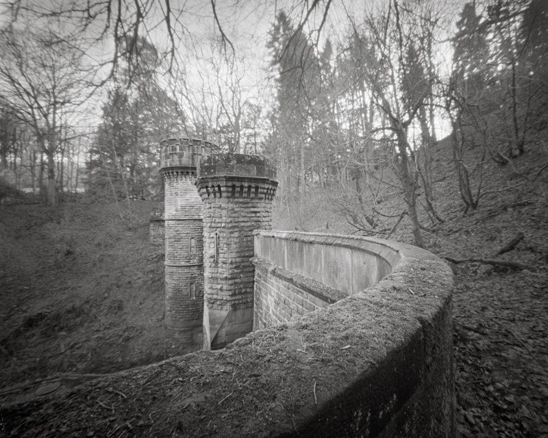 Black and White Photograph of Bramhope Tunnel Wall and Turrets - Bridges & Tunnels