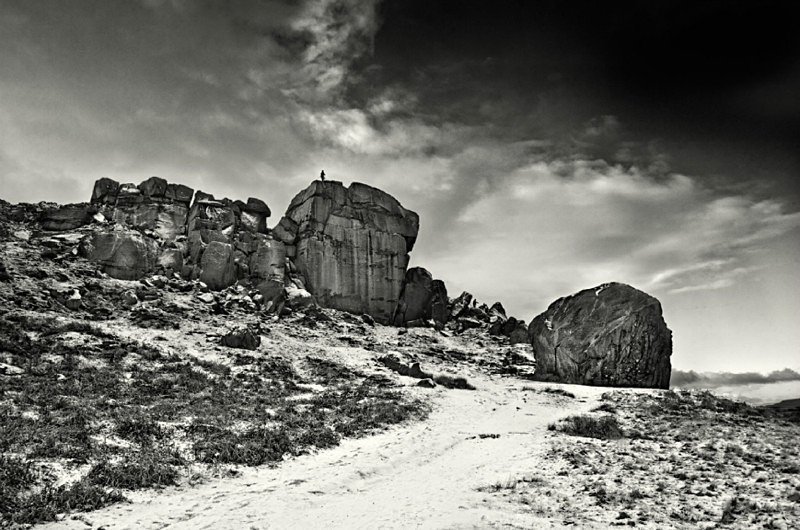Winter scene of the Cow and Calf Ilkly