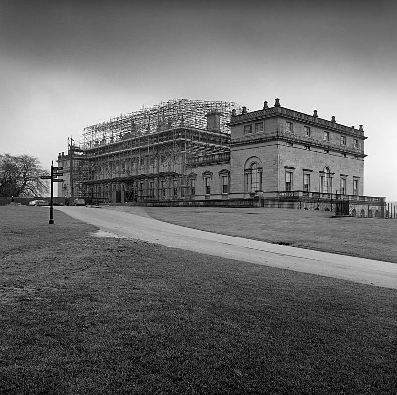 New Roof Construction at Harewood House in Black and White - Architecture