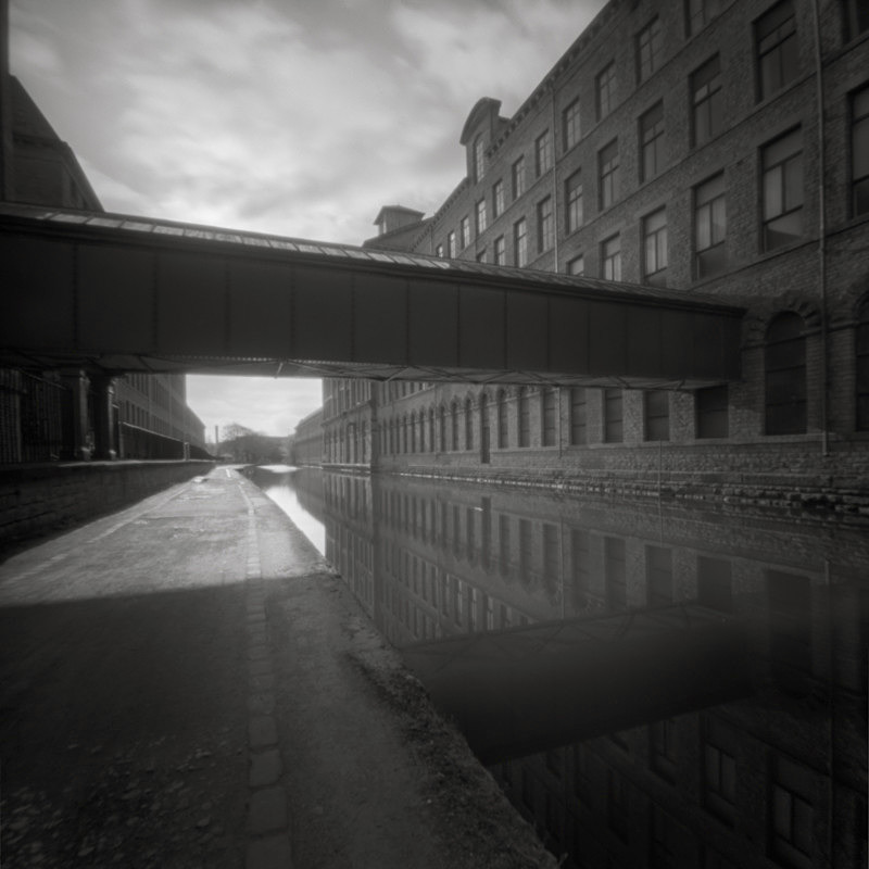 Salts Mill Canal Side #2 with walkway tunnel, Pinhole (square format)