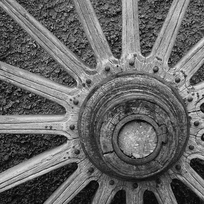 Wagon Wheel Abstract in Black and White - Abstract & Still Life