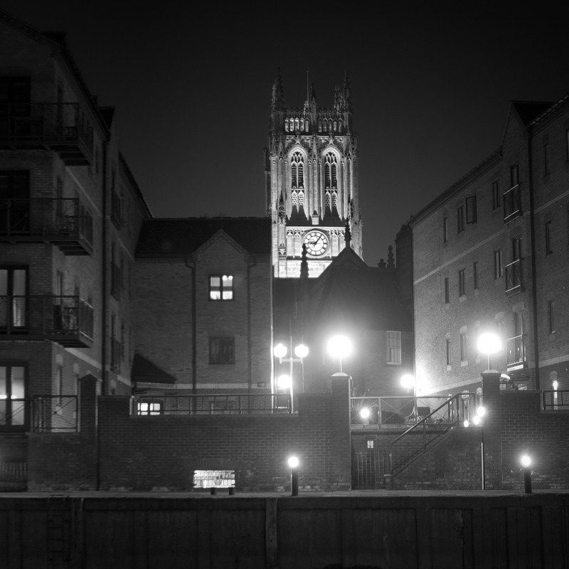 Leeds Church over River Aire (square format) - Night Exposures