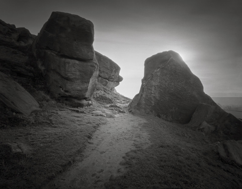 Black and White photograph of Armscliffe crag in wharfedale