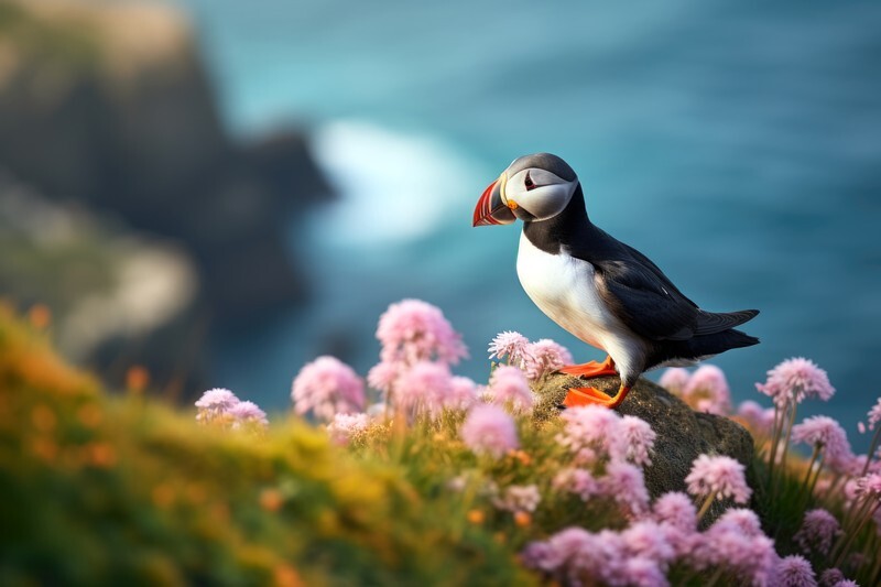 pr091 Clifftop Puffin among the Thrift - Photorealism Gallery