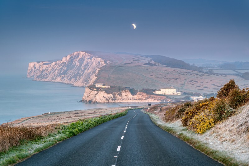 z4361 Lunar Eclipse over Tennyson Down - Freshwater Bay to Colwell Bay inc the Needles