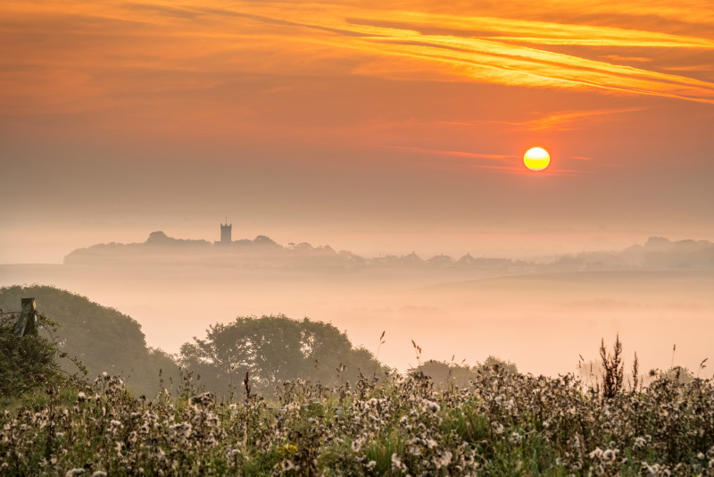 z3105 Misty Sunrise over Godshill - The Inner Island inc Newport & Godshill
